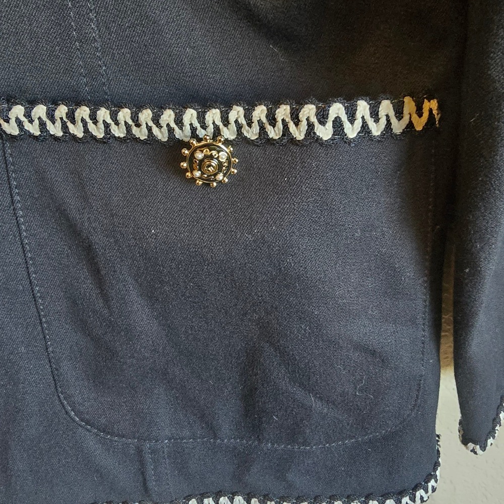St John Sport Marie Gray Black White Ric Rac Trim Zip Front Jacket Large READ - Picture 7 of 16